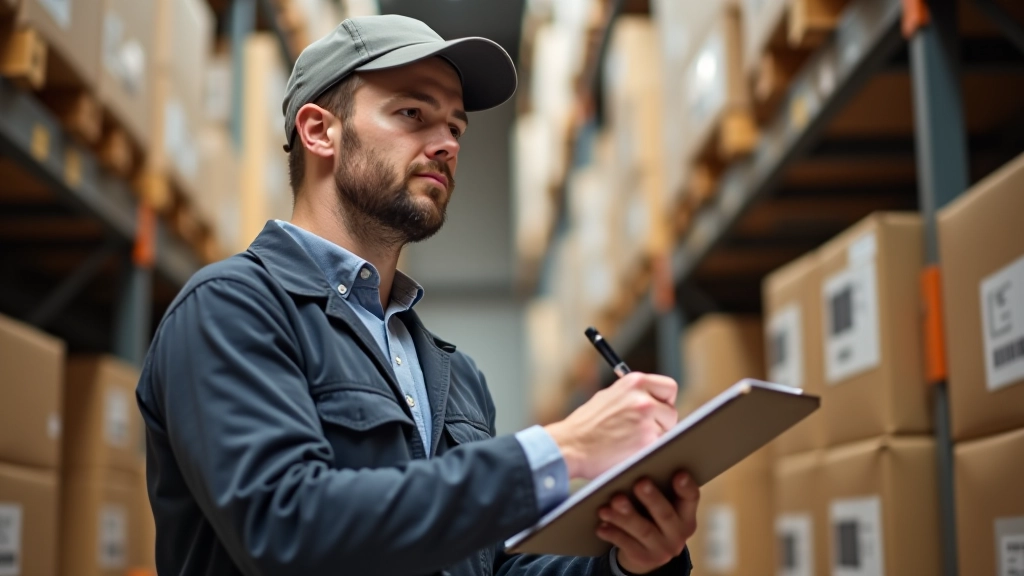 Pracovník provádí fyzickou inventuru, zapisuje počty položek do seznamu